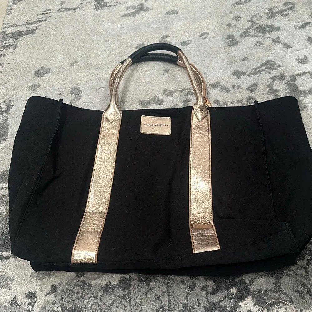 Victoria Secret black and rose gold large tote bag